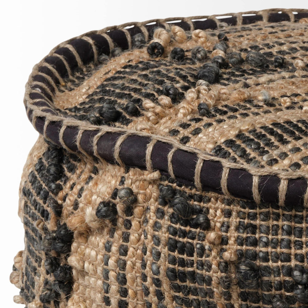 20" Natural And Black Geometric Cylindrical Jute Ottoman - Homeroots