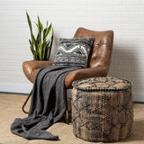 20" Natural And Black Geometric Cylindrical Jute Ottoman - Homeroots - Flyclothing LLC