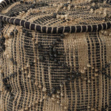 20" Natural And Black Geometric Cylindrical Jute Ottoman - Homeroots