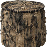 20" Natural And Black Geometric Cylindrical Jute Ottoman - Homeroots - Flyclothing LLC