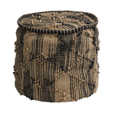 20" Natural And Black Geometric Cylindrical Jute Ottoman - Homeroots - Flyclothing LLC