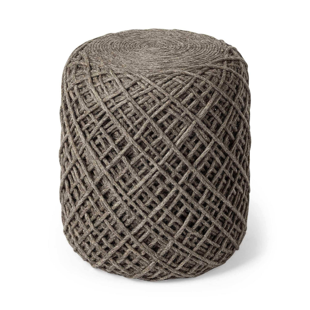 Brown Wool Cylindrical Pouf With Diamond Pattern - Homeroots - Flyclothing LLC