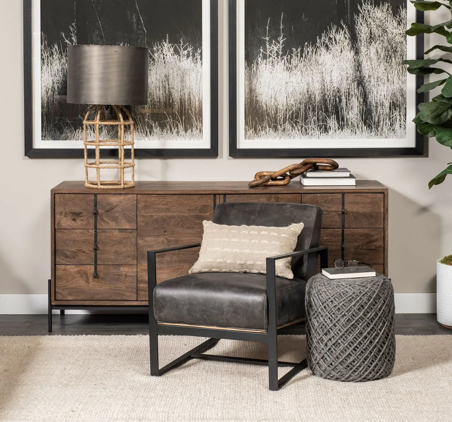 Dark Gray Wool Cylindrical Pouf With Diamond Pattern - Homeroots - Flyclothing LLC
