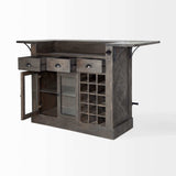 Gray Solid Wood Kitchen Island With Wine Bottle Storage - Homeroots - Flyclothing LLC