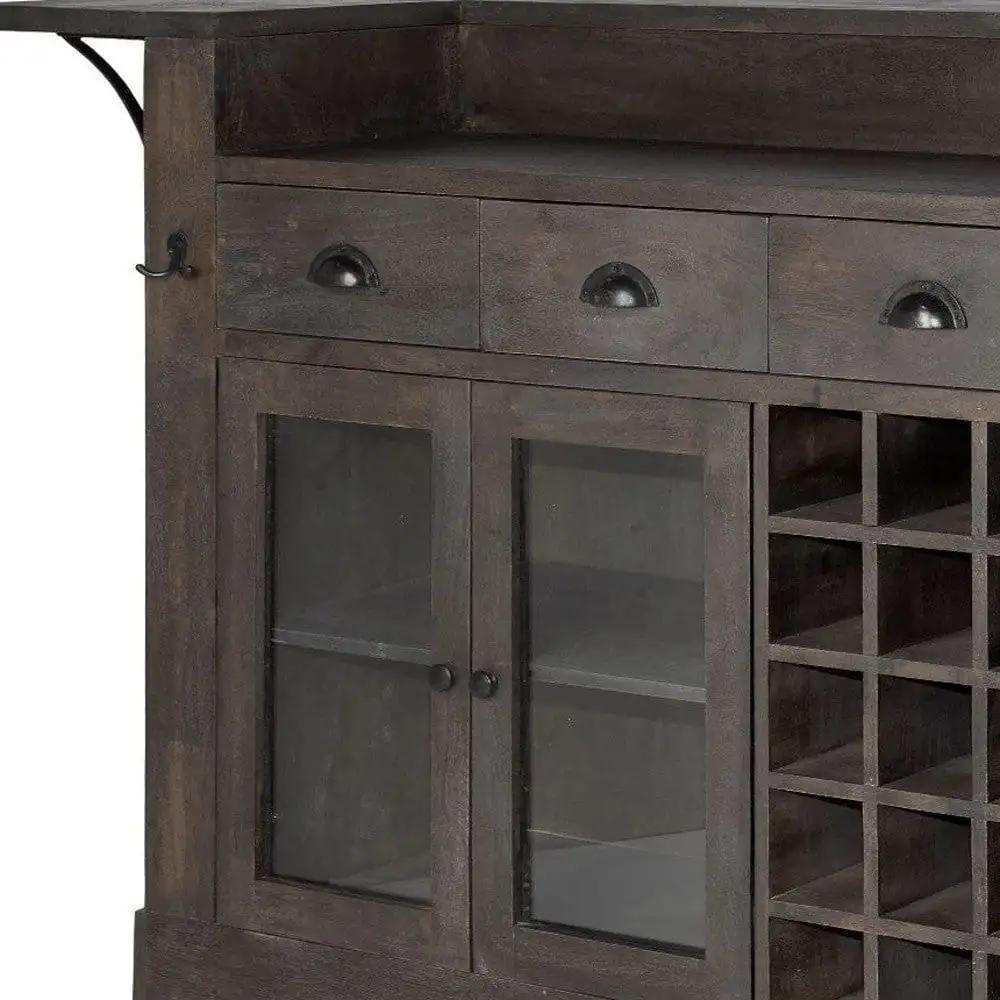 Gray Solid Wood Kitchen Island With Wine Bottle Storage - Homeroots - Flyclothing LLC