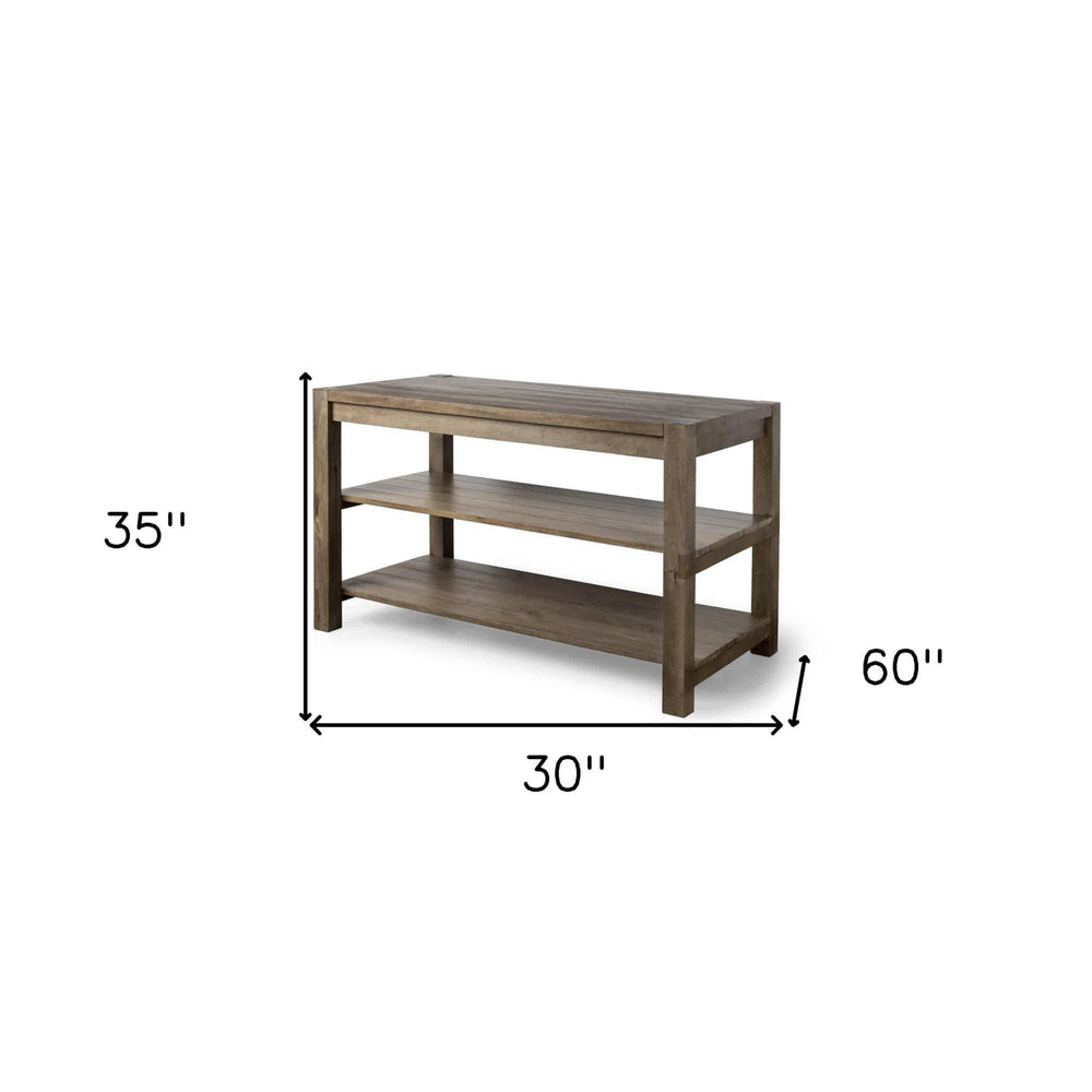 Brown Solid Wood Kitchen Island With Two Tier Smooth Counter Top - Homeroots - Flyclothing LLC