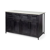 Solid Iron Black Body White Marble Top Kitchen Island With 4 Drawer - Homeroots