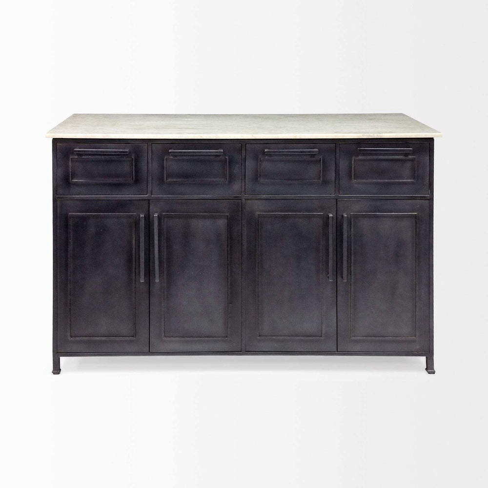 Solid Iron Black Body White Marble Top Kitchen Island With 4 Drawer - Homeroots - Flyclothing LLC
