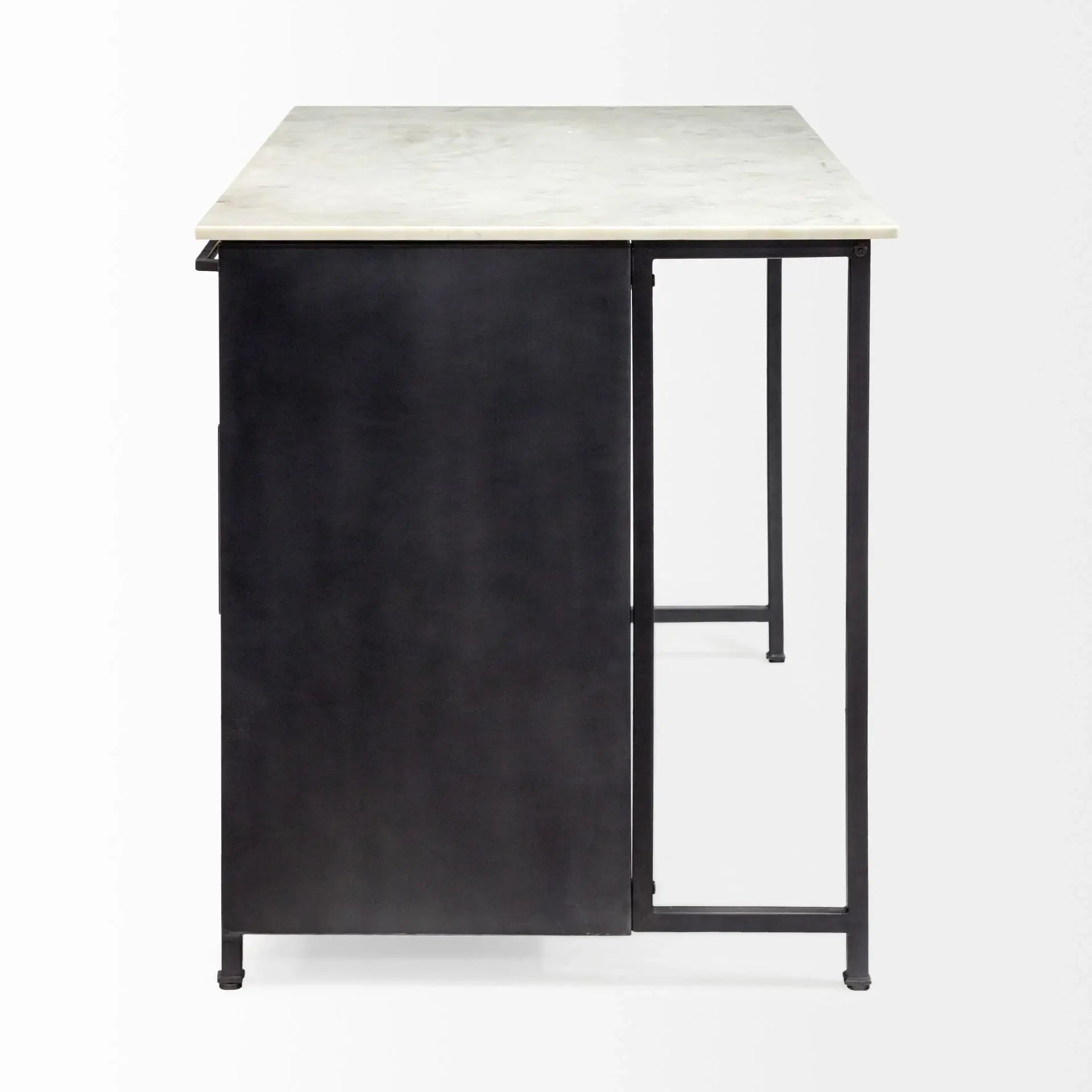 Solid Iron Black Body White Marble Top Kitchen Island With 4 Drawer - Homeroots - Flyclothing LLC