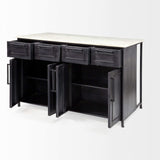 Solid Iron Black Body White Marble Top Kitchen Island With 4 Drawer - Homeroots - Flyclothing LLC