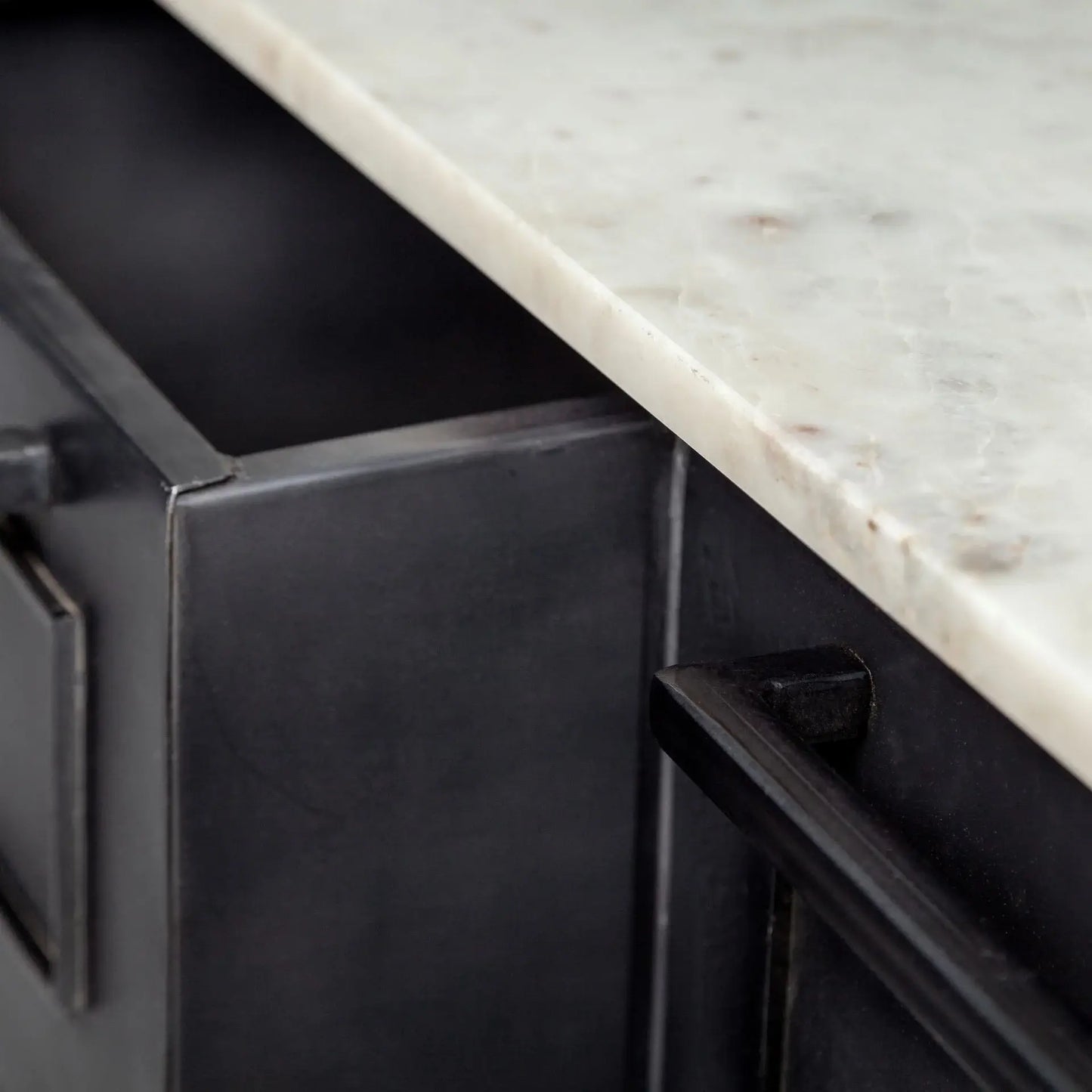 Solid Iron Black Body White Marble Top Kitchen Island With 4 Drawer - Homeroots - Flyclothing LLC