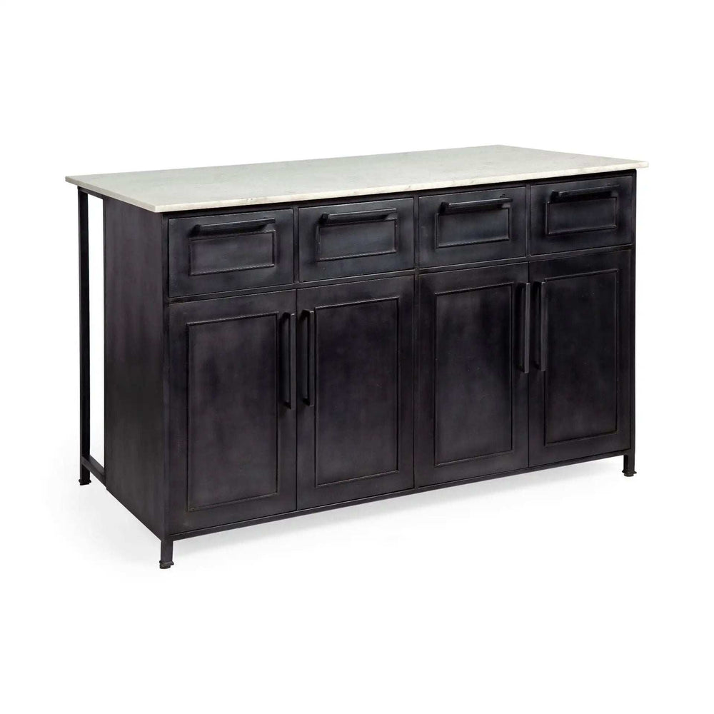 Solid Iron Black Body White Marble Top Kitchen Island With 4 Drawer - Homeroots - Flyclothing LLC