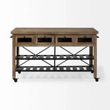 Brown Solid Wood Top Kitchen Island With Two Tier Black Metal Rolling - Homeroots