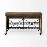 Brown Solid Wood Top Kitchen Island With Two Tier Black Metal Rolling - Homeroots - Flyclothing LLC