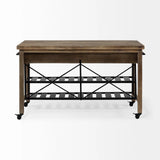 Brown Solid Wood Top Kitchen Island With Two Tier Black Metal Rolling - Homeroots