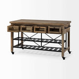 Brown Solid Wood Top Kitchen Island With Two Tier Black Metal Rolling - Homeroots - Flyclothing LLC