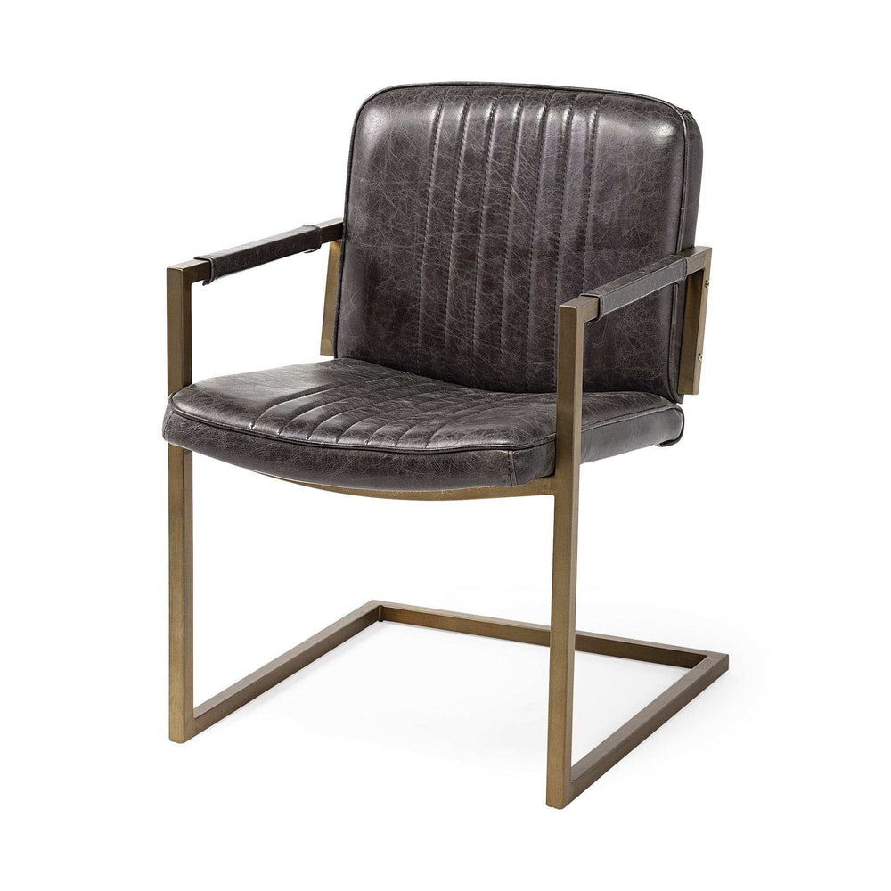 Black Leather Seat Accent Chair With Brass Frame - Homeroots - Flyclothing LLC