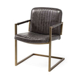 Black Leather Seat Accent Chair With Brass Frame - Homeroots - Flyclothing LLC