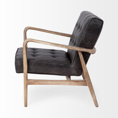 28" Black And Brown Leather Tufted Lounge Chair - Homeroots