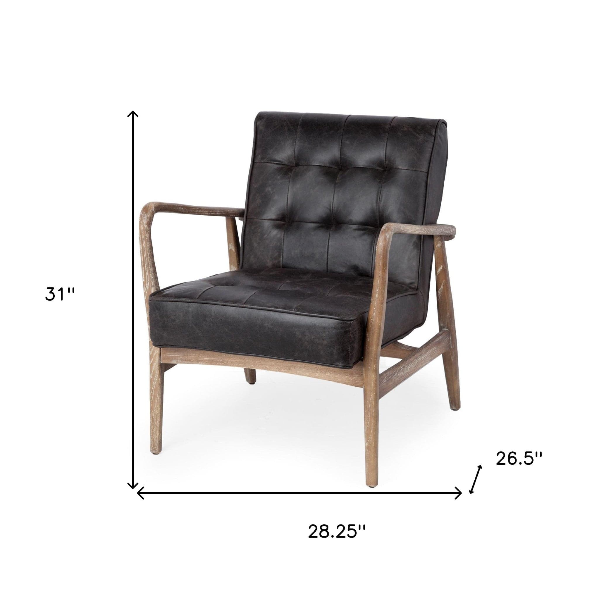 28" Black And Brown Leather Tufted Lounge Chair - Homeroots