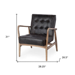 28" Black And Brown Leather Tufted Lounge Chair - Homeroots