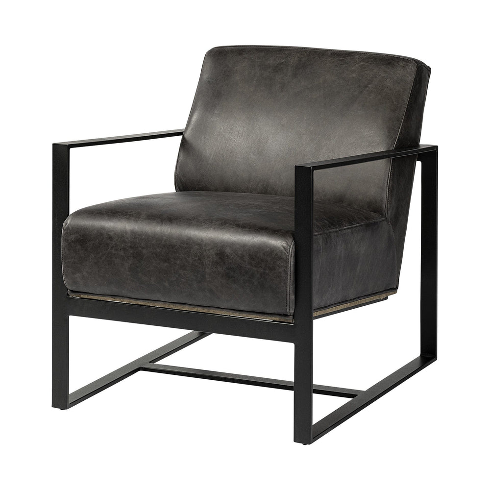 32" Black Genuine Leather Distressed Arm Chair - Homeroots