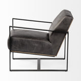 32" Black Genuine Leather Distressed Arm Chair - Homeroots
