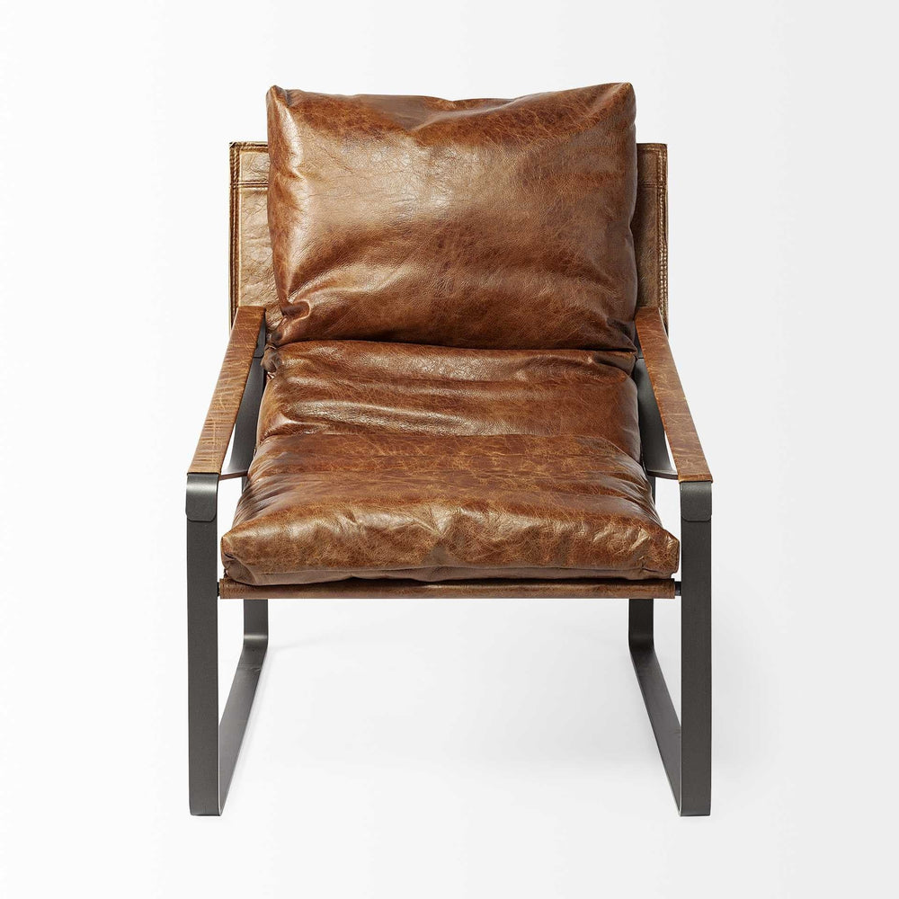 35" Brown And Black Leather Distressed Lounge Chair - Homeroots