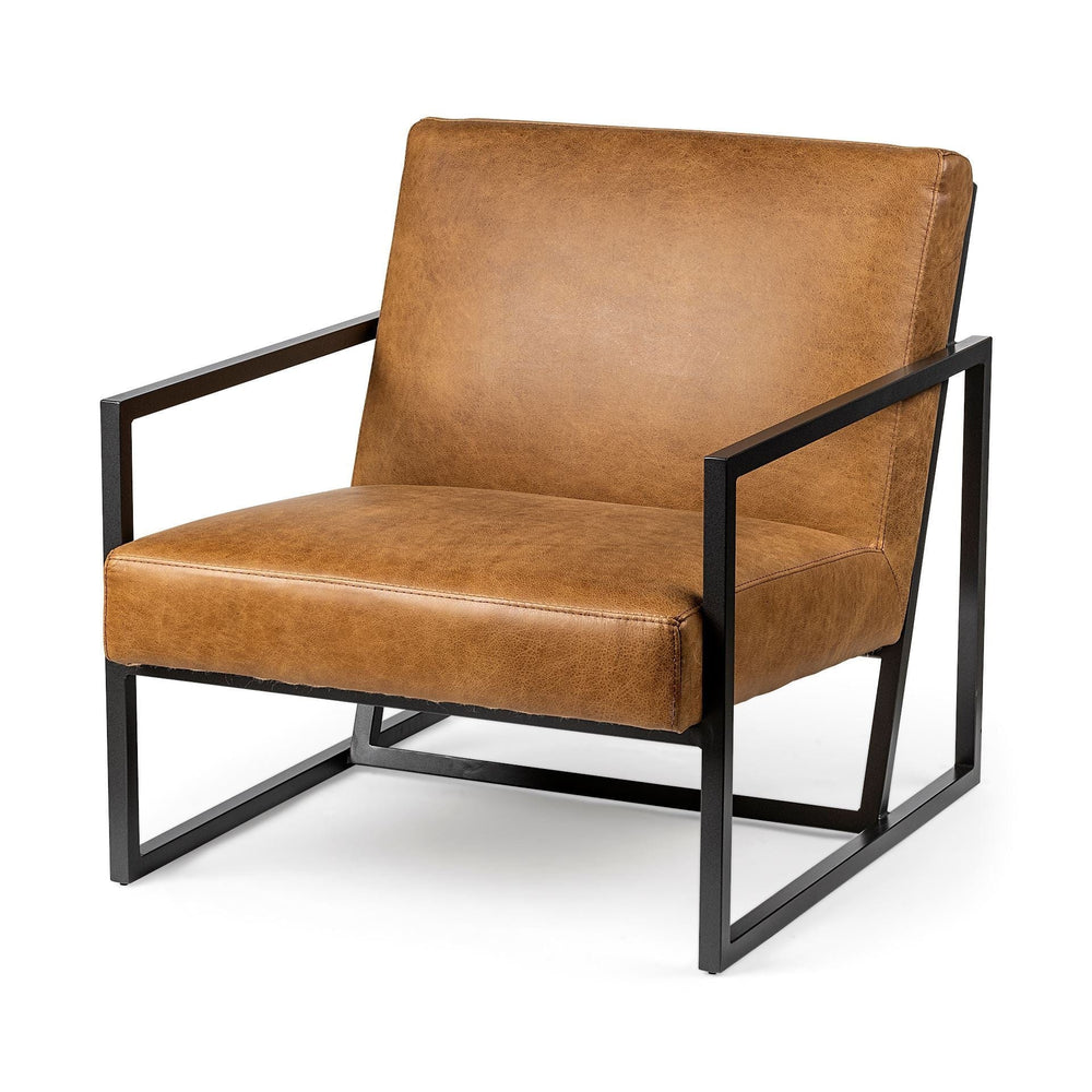 32" Brown And Black Faux Leather Distressed Arm Chair - Homeroots