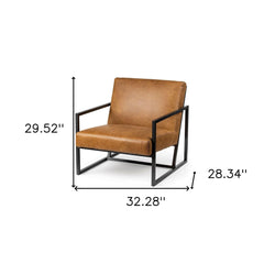 32" Brown And Black Faux Leather Distressed Arm Chair