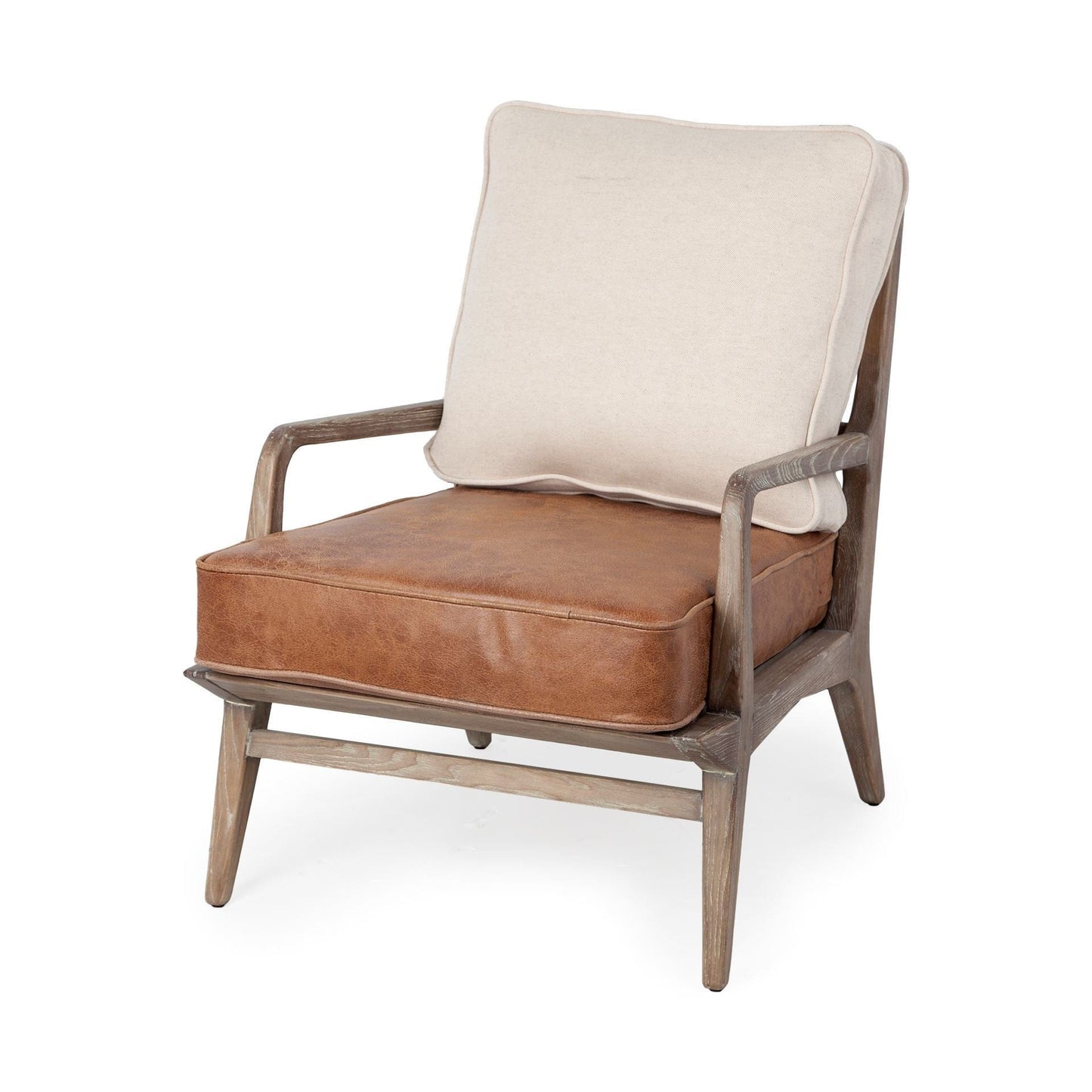 24" Beige and Brown And Brown Leather Arm Chair - Homeroots - Flyclothing LLC