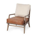 24" Beige and Brown And Brown Leather Arm Chair - Homeroots - Flyclothing LLC
