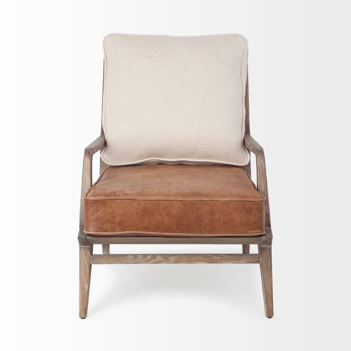 24" Beige and Brown And Brown Leather Arm Chair - Homeroots - Flyclothing LLC