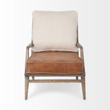 24" Beige and Brown And Brown Leather Arm Chair - Homeroots - Flyclothing LLC
