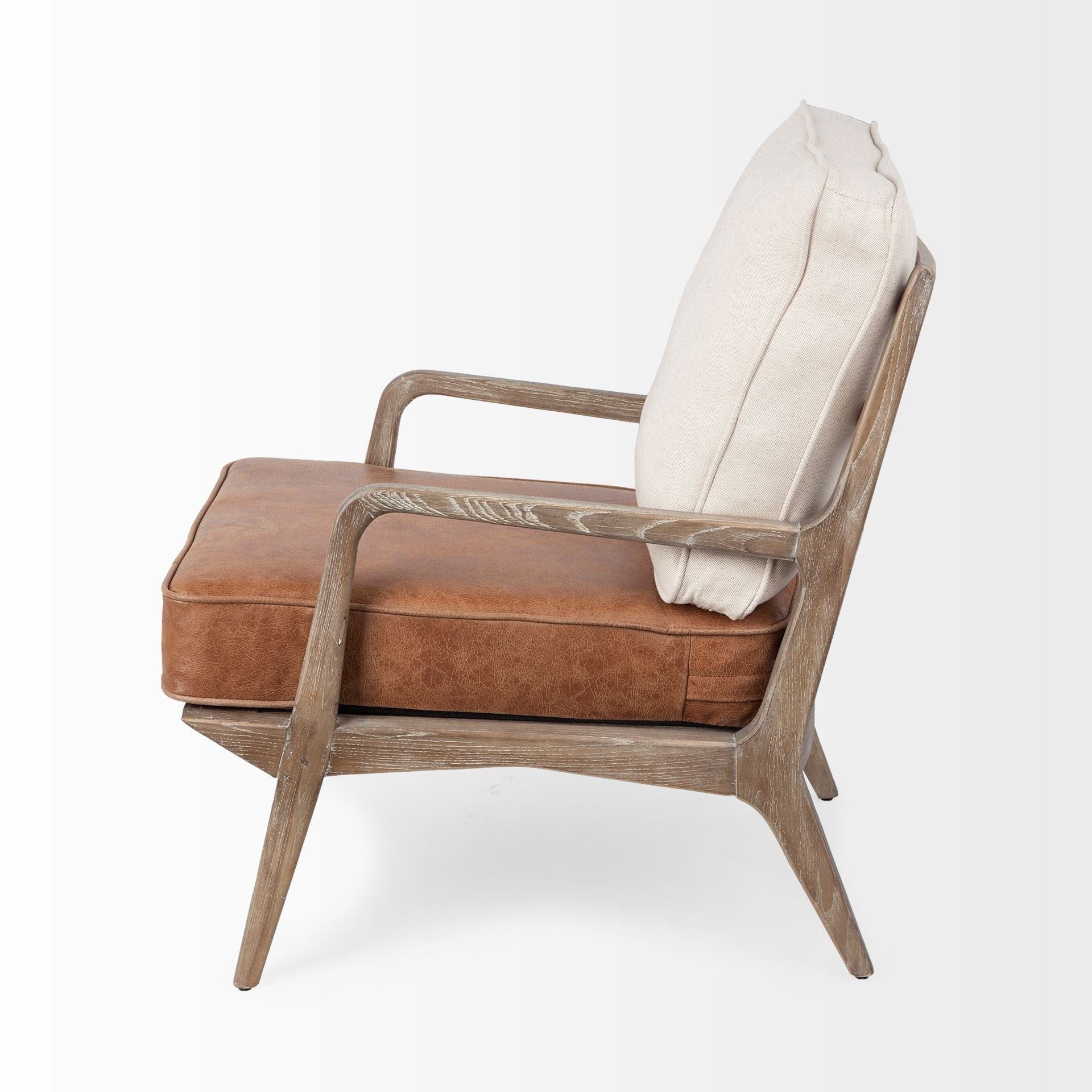 24" Beige and Brown And Brown Leather Arm Chair - Homeroots - Flyclothing LLC