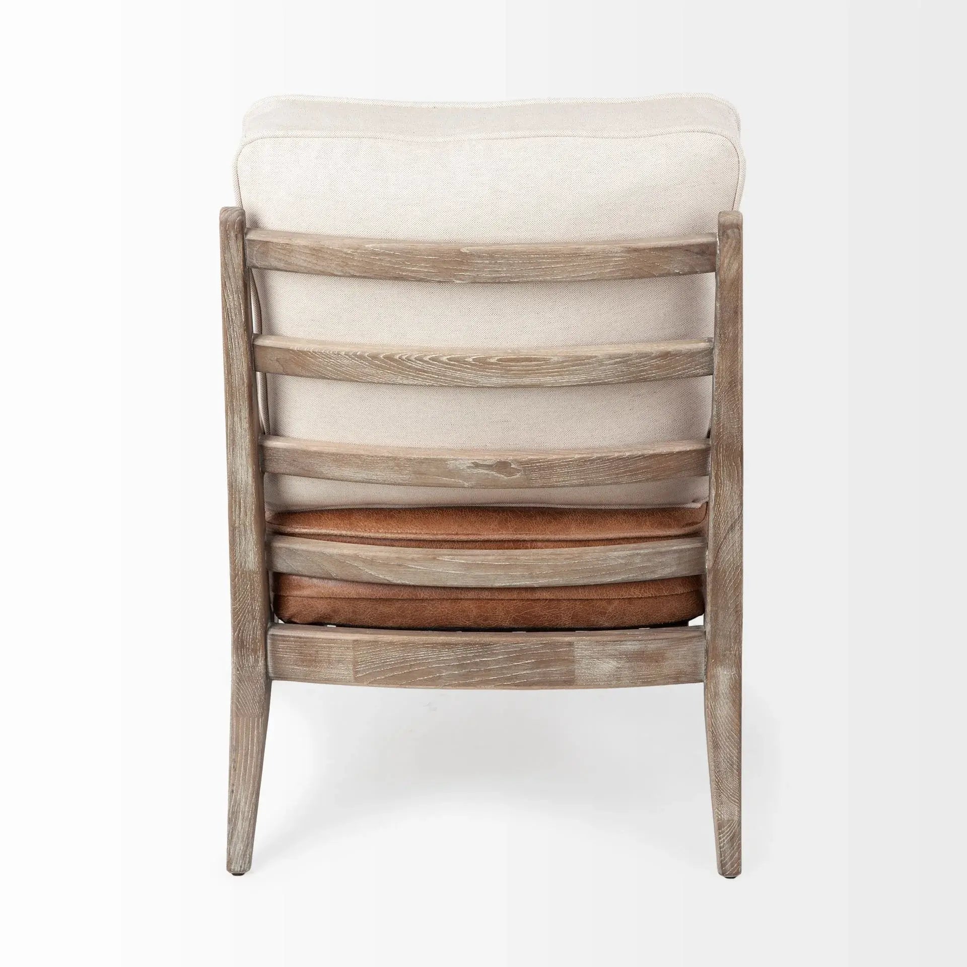 24" Beige and Brown And Brown Leather Arm Chair - Homeroots - Flyclothing LLC