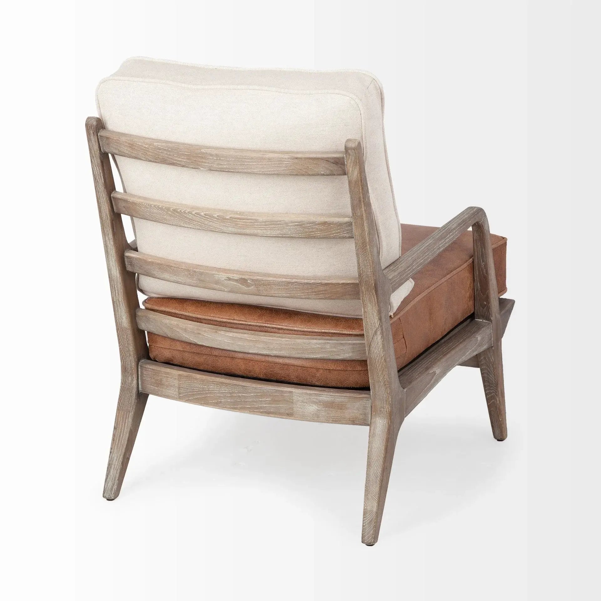 24" Beige and Brown And Brown Leather Arm Chair - Homeroots - Flyclothing LLC