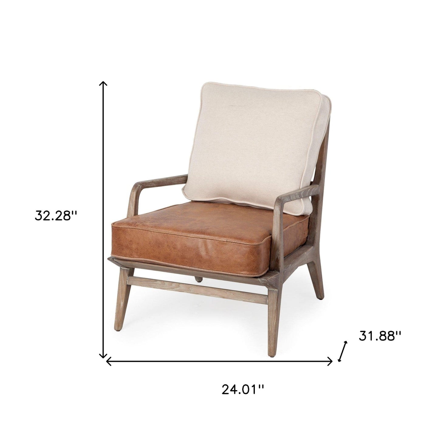 24" Beige and Brown And Brown Leather Arm Chair - Homeroots - Flyclothing LLC