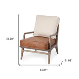 24" Beige and Brown And Brown Leather Arm Chair - Homeroots - Flyclothing LLC