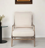 24" Ivory And Wood Brown Fabric Arm Chair - Homeroots