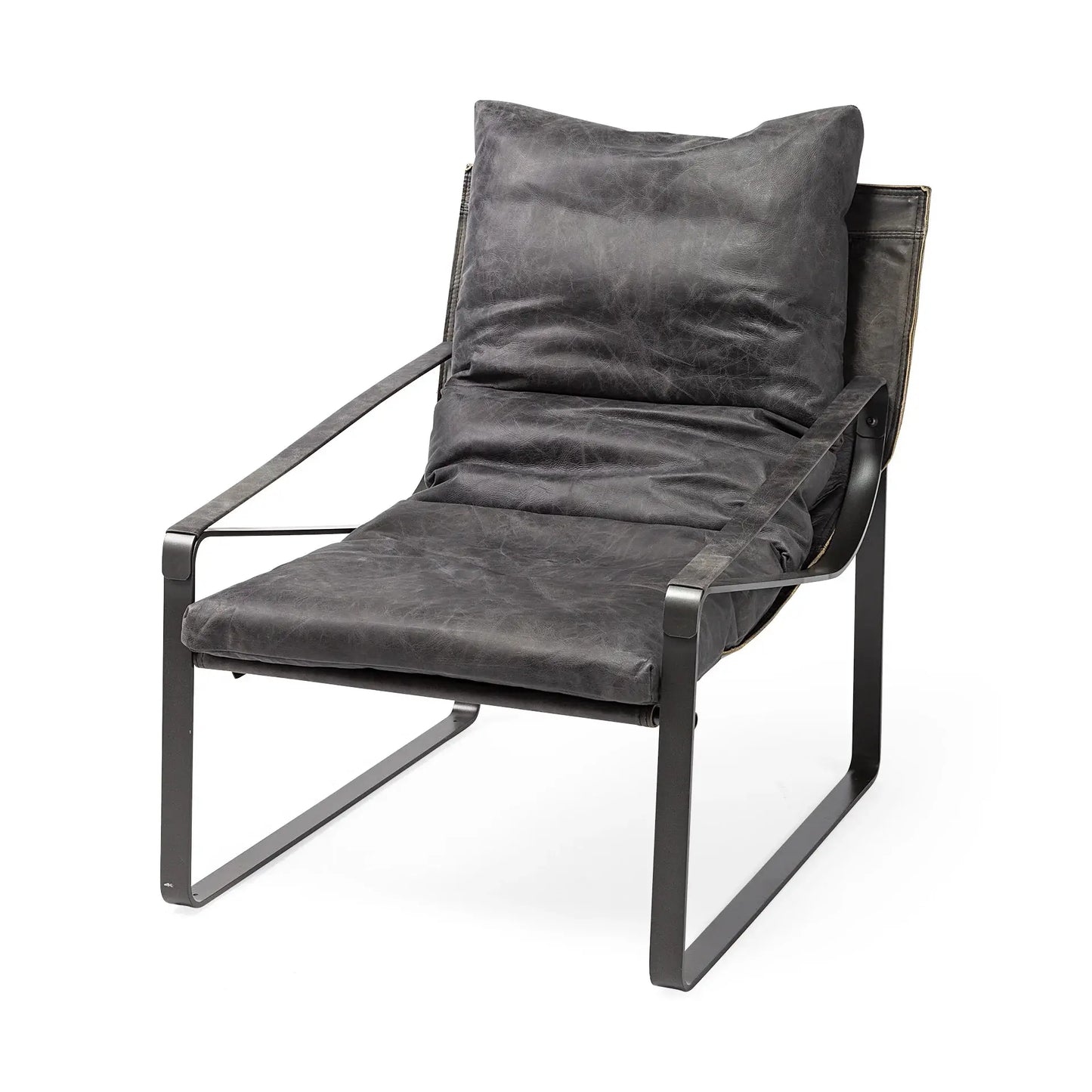 Black Leather Body Accent Chair With Metal Frame - Homeroots - Flyclothing LLC