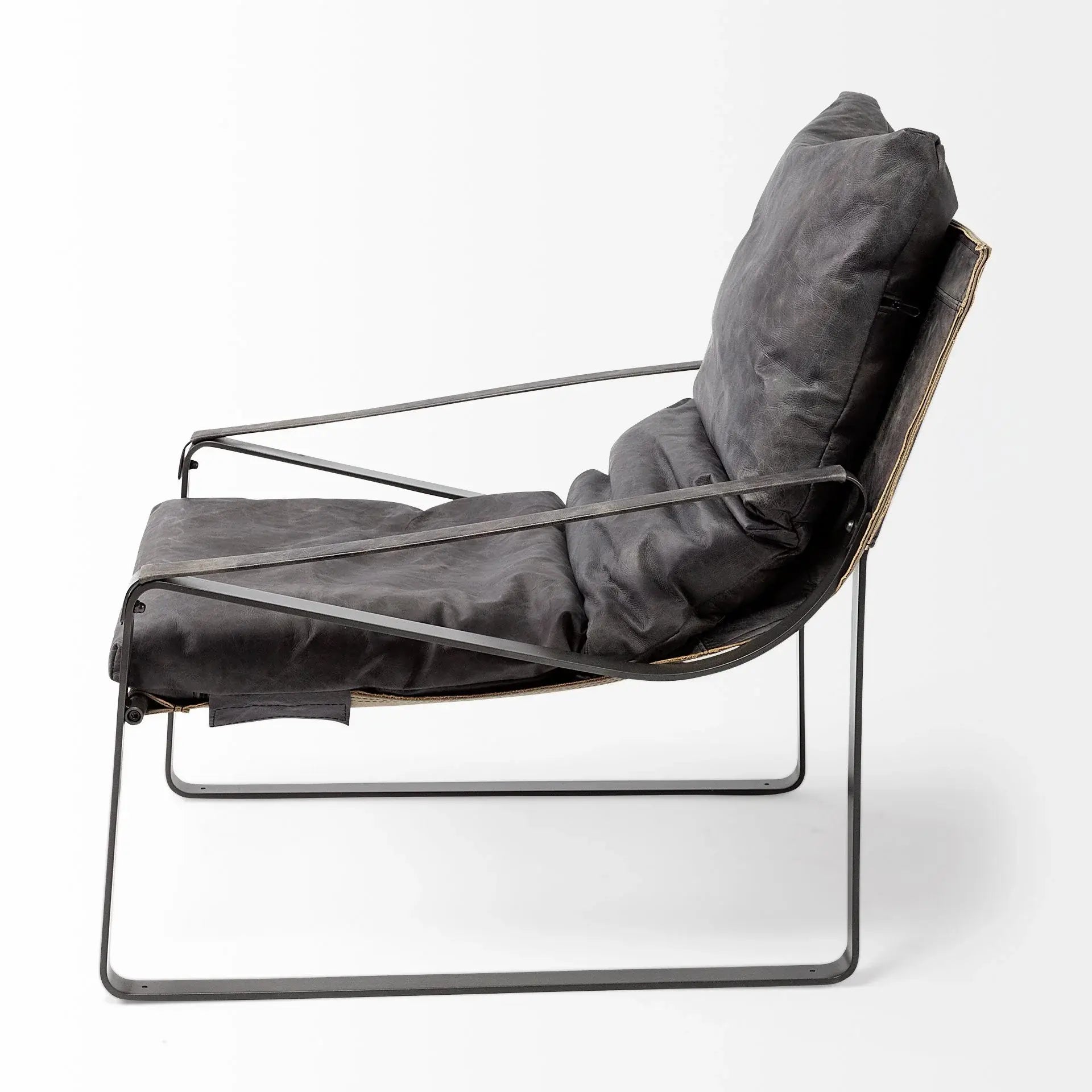 Black Leather Body Accent Chair With Metal Frame - Homeroots - Flyclothing LLC