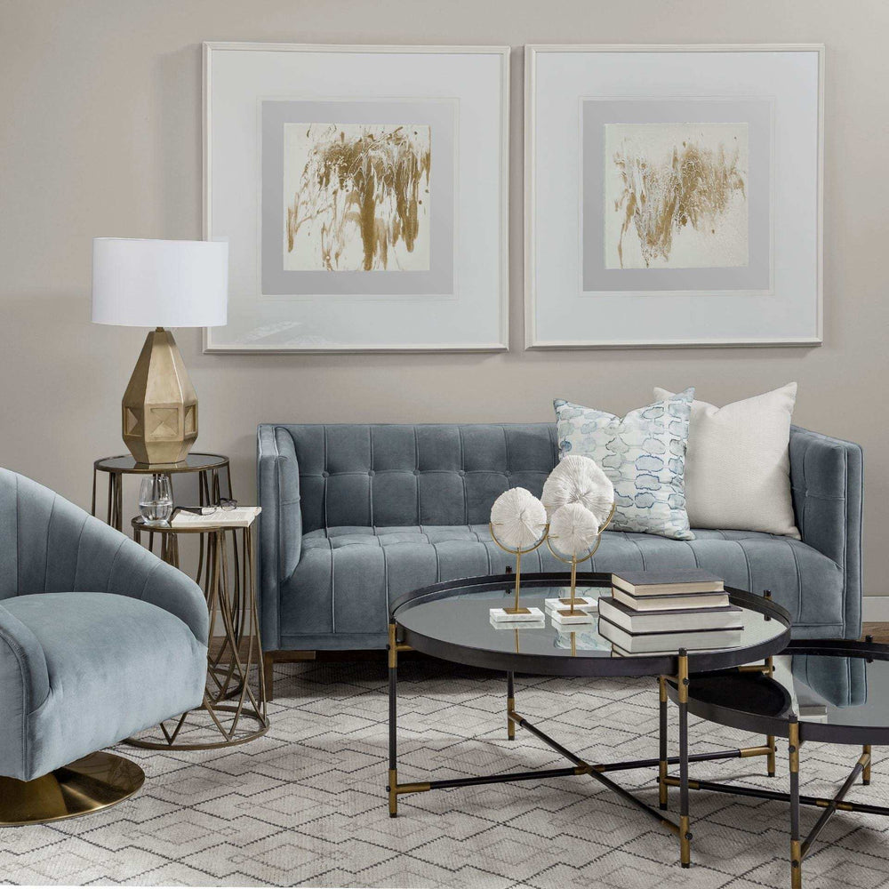 Gray Velet Covered Seat Accent Chair With Gold Swivel Base - Homeroots - Flyclothing LLC