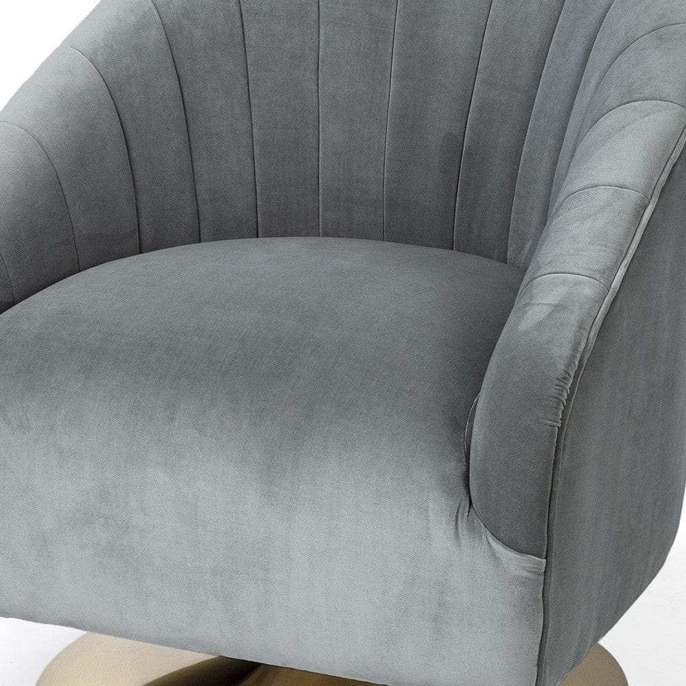 Gray Velet Covered Seat Accent Chair With Gold Swivel Base - Homeroots - Flyclothing LLC