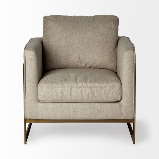 31" Cream And Gold Fabric Arm Chair - Homeroots