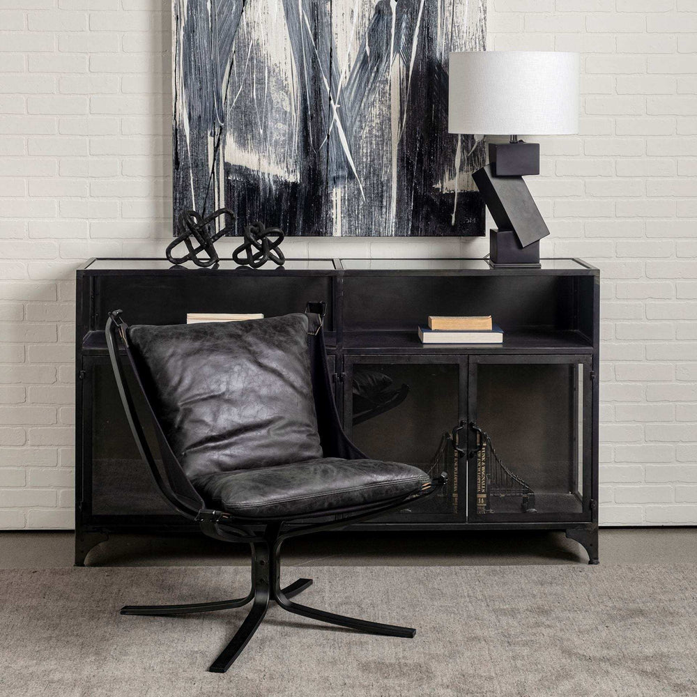 Colarado Black Leather Suspended Seat Accent Chair With Iron Frame - Homeroots - Flyclothing LLC