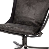 Colarado Black Leather Suspended Seat Accent Chair With Iron Frame - Homeroots - Flyclothing LLC