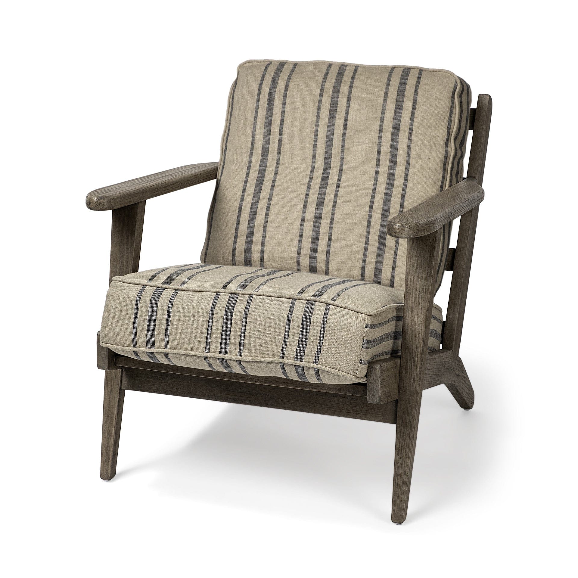 31" Beige and Gray And Brown Fabric Striped Lounge Chair - Homeroots - Flyclothing LLC