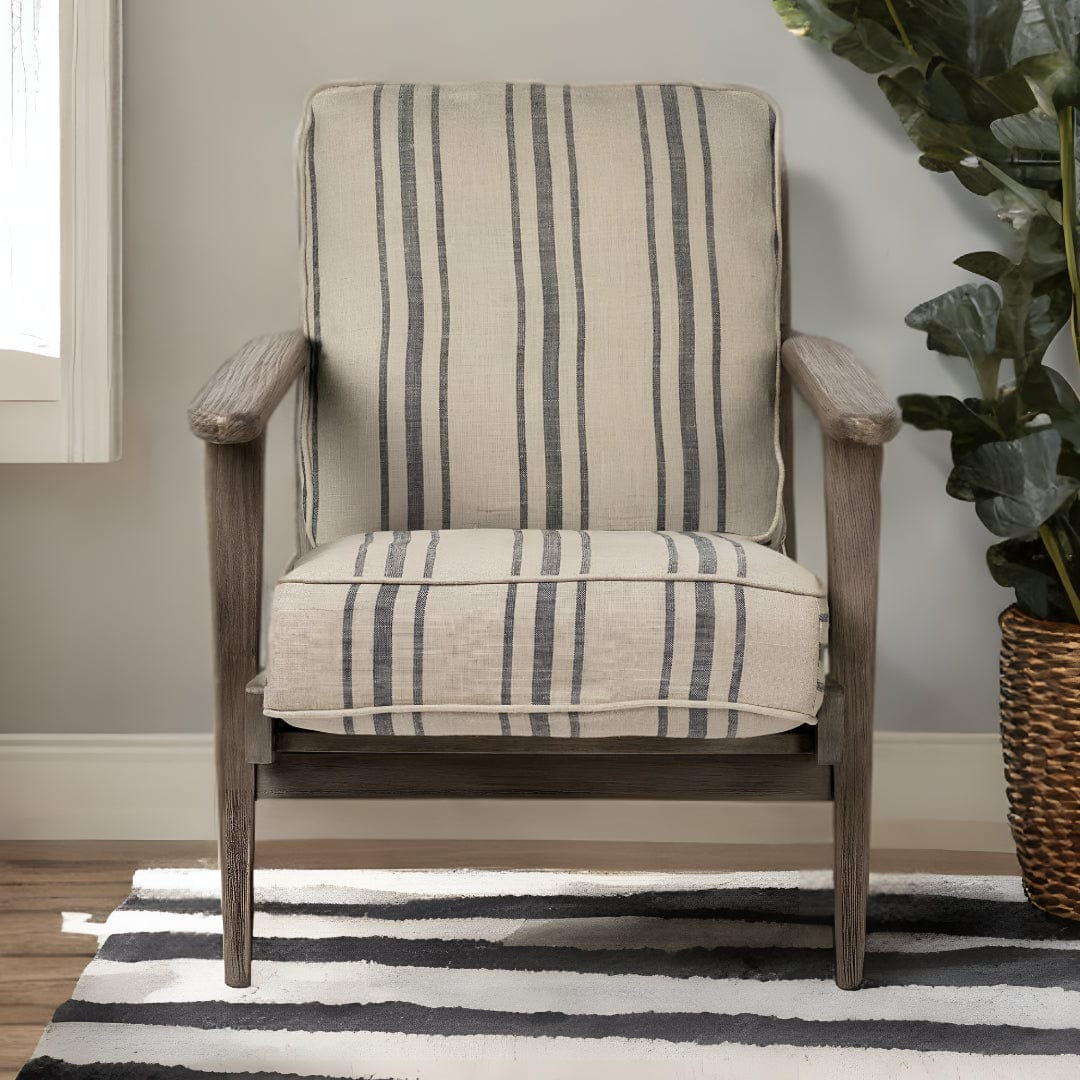 31" Beige and Gray And Brown Fabric Striped Lounge Chair - Homeroots - Flyclothing LLC