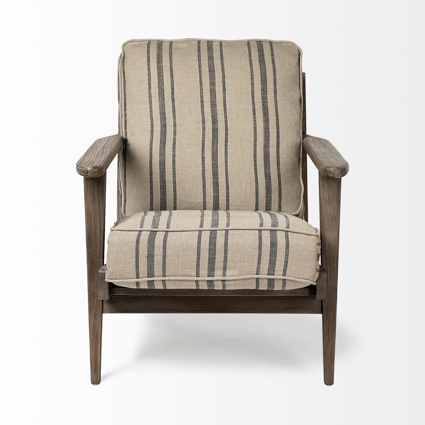 31" Beige and Gray And Brown Fabric Striped Lounge Chair - Homeroots - Flyclothing LLC